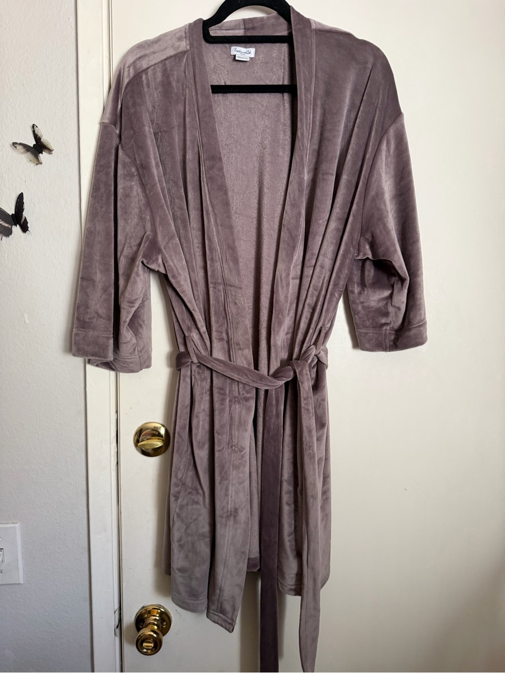 Splendid Plush Shawl-Collar Robe in Mauve Taupe